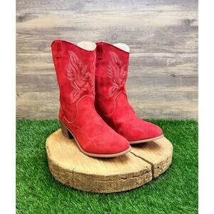 Unknown Women - Size 9 - Red Faux Suede Ankle Cowboy Style Boots